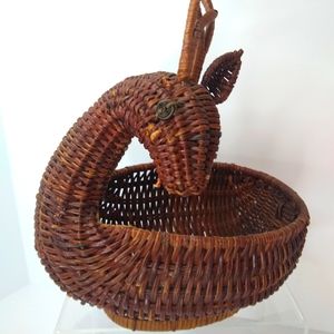 Vintage Christmas Reindeer Wicker Basket Long Boho Chic AS IS Missing Ear